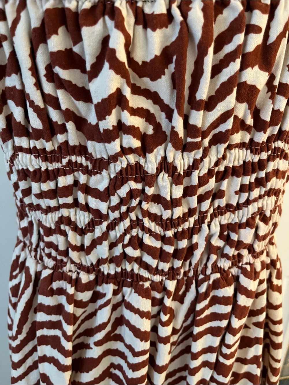 Strapless Smocked Zebra-Print Maxi Dress in Brown and White - Picture 5 of 9